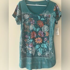 STYLE & Co., NWT Cotton/Modal Blend Multicolored Graphic Tee, size M